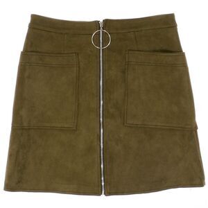 Patrizia Luca Skirt Size L Womens Dark Olive Green Front Zip Pockets Lined 32x19